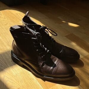 H&M Dark Brown Leather Lace-Up Ankle Boots